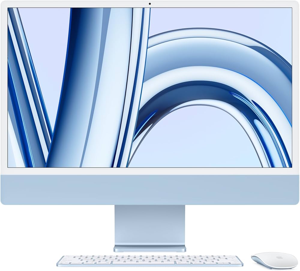 Apple 2023 iMac (24-inch, Apple M3 chip with 8‑core CPU and 10‑core GPU, 8GB Unified Memory, 512GB) – Blue